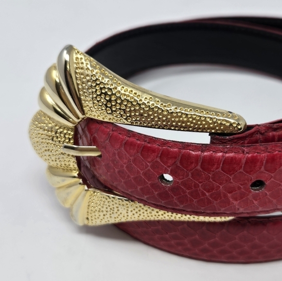 VINTAGE JANA GENUINE SNAKESKIN RED BELT GOLD BUCKLE & END CAP WOMEN LARGE 1980s main image 5